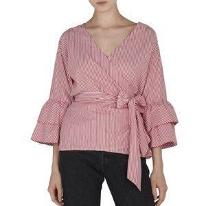 BeachLunchLounge Arianna Red White Straps Wrap Front Tie Blouse Shirt P1690